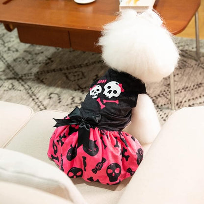 CuteBone Halloween Skulls Dog Dress Velvet for Small Dogs Girl Puppy Dresses Pink Dog Clothes CVA02S-D