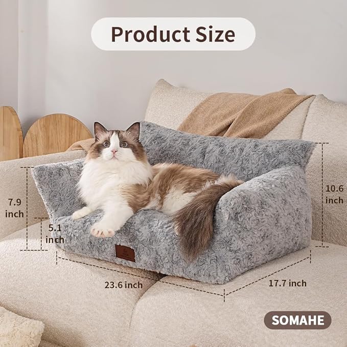 Cat Couch Beds Cat Bed for Indoor Cats Washable Dog Beds for Small Dogs & Cats with Removable Cover Fluffy Sofa with Non-Slip Bottom (18.0" L X 24.0" W X 10.0" Th) Coffee