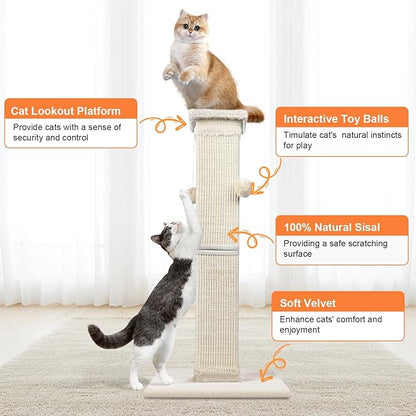 Cat Scratching Post 33 Inch Nature Sisal Cat Scratch Post for Indoor Cats, Large Cat Scratcher Protect Your Furniture, for All Breeds