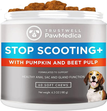 PawMedica Dog Anal Gland Chews to Stop Scoot for Dogs - Anal Gland Dog Constipation Relief - Recommended Dog AnalGland Support Chews Fiber - Fiber Supplement for Dogs (60 Dog Pumpkin Chews)