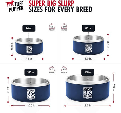 Tuff Pupper Heavy Duty Insulated Dog Bowl | Double Wall Stainless Steel Dog Food Dish | Non-Slip Spill Proof Dishwasher Safe Cat Bowl | Water Dish for Feeding Large Medium Small Pets (66oz, Blue)