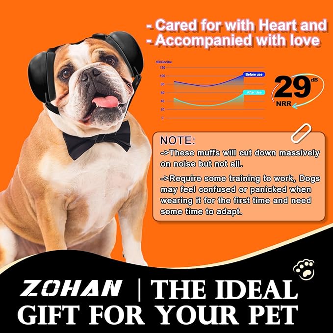 ZOHAN Dog Ear Muffs for Noise Protection, Comfort Dog Noise Cancelling Ear Muffs with Fast Snap Lock for Fireworks, Thunder, Vacuums(Black,M)