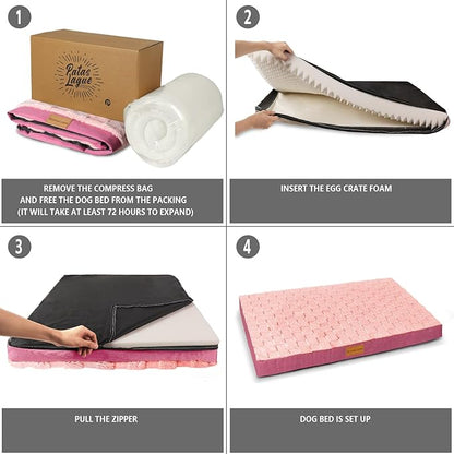 Patas Lague Orthopedic Jumbo Dog Bed for Extra Large Dogs 56''X40'', Waterproof Soft Warm Comfortable Egg Crate Foam Jumbo Pet Beds Mat with Removable Washable Cover and Nonskid Bottom, Pink