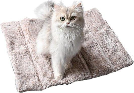 Small Rectangular Beige Cat and Dog Bed - Relieves and Preserves Joints - Reversible Summer/Winter mat and Easy to Carry - Machine Washable and Does Not Deform