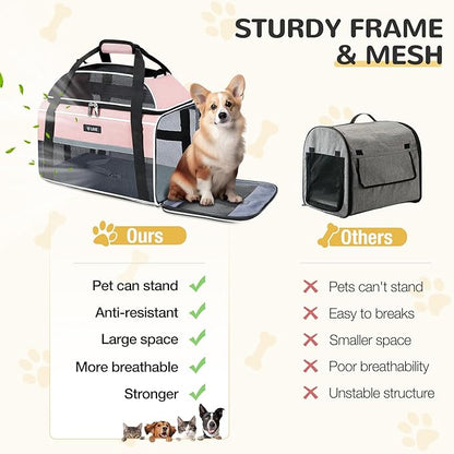 Lekereise Top-Expandable Pet Carrier - TSA Airline Approved Soft Sided Underseat Up to 12lbs Travel Carriers for Small Cats and Dogs with Locking Safety Zippers Anti-Scratch Mesh
