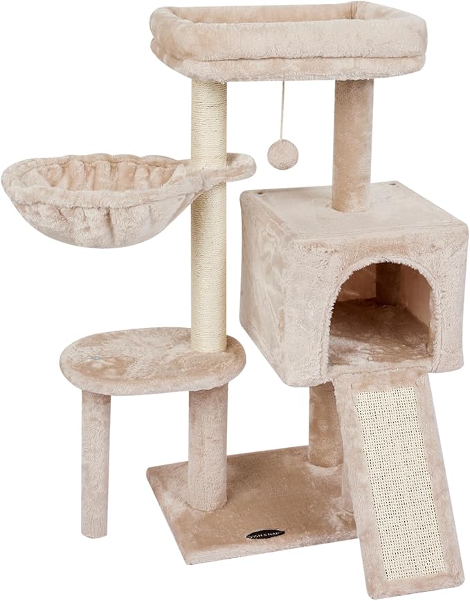 FISH&NAP Cute Cat Tree Kitten Cat Tower for Indoor Cat Condo Sisal Scratching Posts with Jump Platform Cat Furniture Activity Center Play House Beige