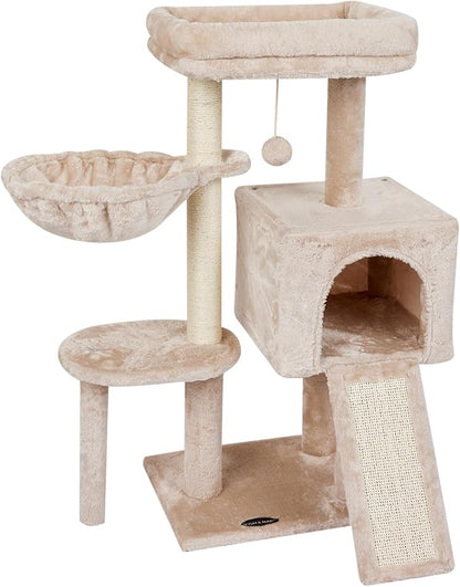 FISH&NAP Cute Cat Tree Kitten Cat Tower for Indoor Cat Condo Sisal Scratching Posts with Jump Platform Cat Furniture Activity Center Play House Beige