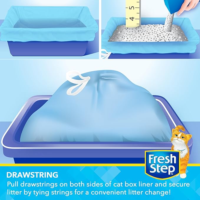 Fresh Step Drawstring Cat Litter Box Liners, Fresh Scent - Kitty Litter Bags for Rectangle or Oval Large Litterboxes, Size Large, 30" x 17" - 15 Count