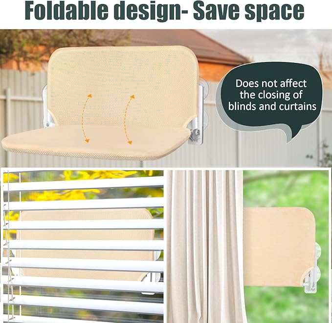 Sunhoo Cat Window Hammock Perch Cordless Perches Window Sill Seat Bed Foldable Stable Lounger Upgraded Suction Cup Easy Assembly Indoor Cats Kitty Shelf Hold Up to 55lbs (Beige, M)