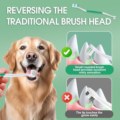 Dog Toothbrush – Newly Upgraded Dual-Head Design with 60° Wavy Bristles – Gently Surrounds Teeth for Deep Cleaning and Plaque Removal – Non-Slip Handle, Ideal for Daily Pet Dental Care (Green, 2-Pack)