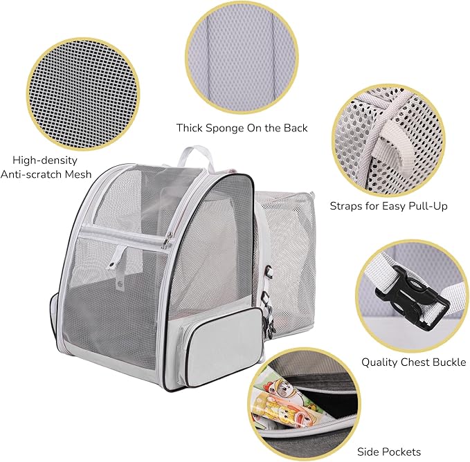 Expandable Cat Backpack Carrier with Breathable Mesh and Removable Pad, Pet Travel Carrier for Cats and Small Dogs up to 20 Lbs, Great for Hiking Camping Outdoor(Beige)