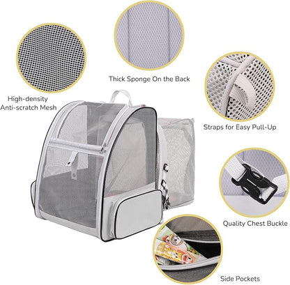 Expandable Cat Backpack Carrier with Breathable Mesh and Removable Pad, Pet Travel Carrier for Cats and Small Dogs up to 20 Lbs, Great for Hiking Camping Outdoor(Beige)