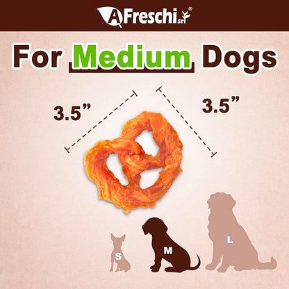 AFreschi Turkey Tendons for Dogs, USA-Sourced, Healthy Dog Treats, Rawhide-Free Puppy Chews, Long Lasting, All Natural, Hypoallergenic Dog Treats for Medium Breeds, 20 Count Box Pretzel (M)