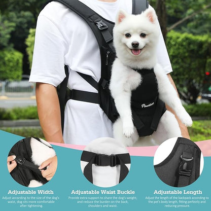 Pawaboo Pet Dog Front Carrier Backpacks, Legs Out Pet Carrier Backpack for Dogs, Adjustable Easy-fit Dog Chest Carriers for Small Medium Dogs Hands Free for Travel Hiking Cycling Camping, M, Black
