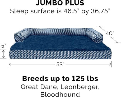 Furhaven Orthopedic Dog Bed for Large Dogs w/ Removable Bolsters & Washable Cover, For Dogs Up to 125 lbs - Plush & Woven Decor Comfy Couch Sofa - Diamond Blue, Jumbo Plus/XXL