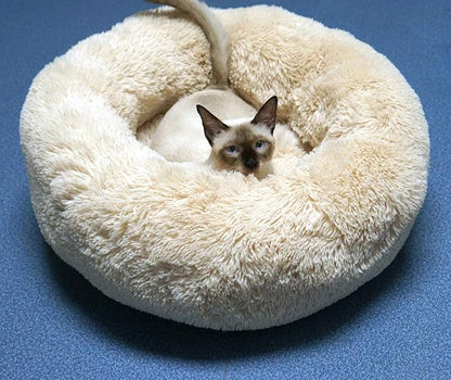BODISEINT Modern Soft Plush Round Pet Bed for Cats or Small Dogs, Mini Medium Sized Dog Cat Bed Self Warming Autumn Winter Indoor Snooze Sleeping Cozy Kitty Teddy Kennel (20'' D x 8'' H, Champagne)