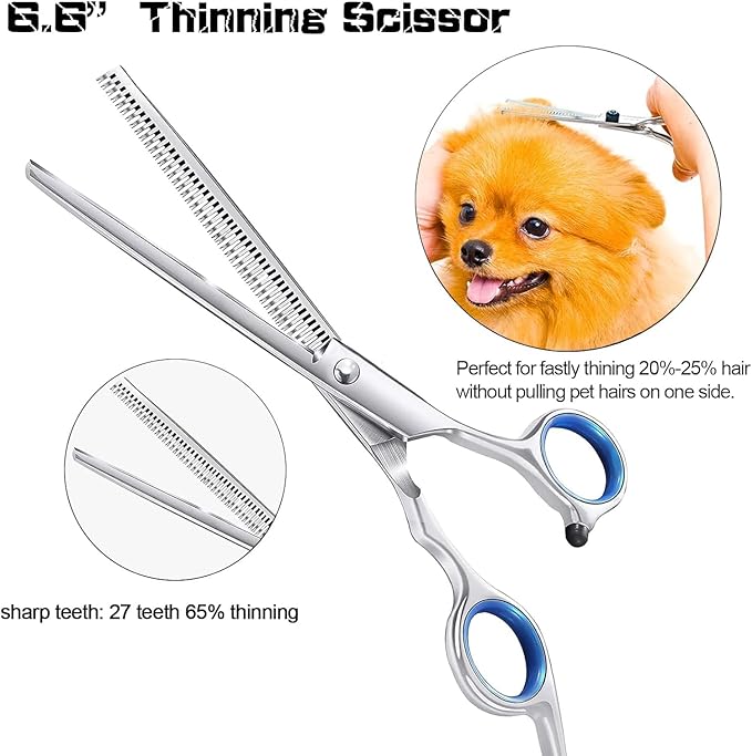 6 in 1 Dog Grooming Scissors for Dogs with Safety Round Tips, Curved Dog Grooming Scissors,Professional Pet Shears Set for Dogs and Cats, Blue
