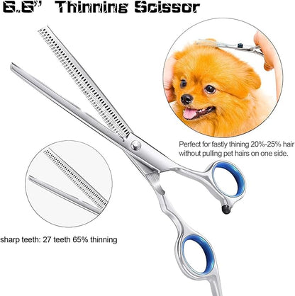 6 in 1 Dog Grooming Scissors for Dogs with Safety Round Tips, Curved Dog Grooming Scissors,Professional Pet Shears Set for Dogs and Cats, Blue