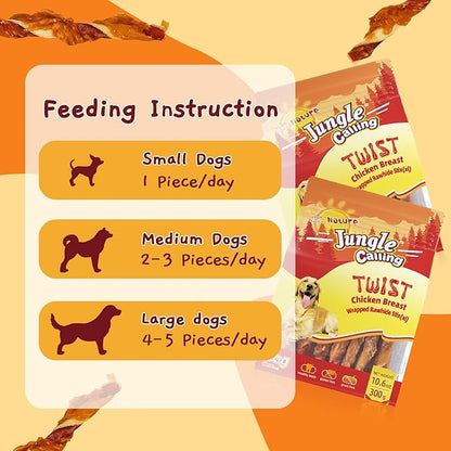 Jungle Calling Dog Treats, Chicken Wrapped Rawhide Chew Sticks - High Protein, Low Fat Dental Chews for Teeth Cleaning & Training Rewards, 10.6oz