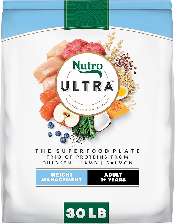 Nutro Ultra Adult Weight Management Dry Dog Food, Chicken, Lamb and Salmon Protein Trio, 30 lb. Bag