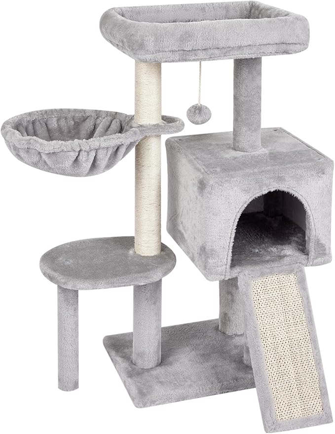 FISH&NAP Cute Cat Tree Kitten Cat Tower for Indoor Cat Condo Sisal Scratching Posts with Jump Platform Cat Furniture Activity Center Play House Grey