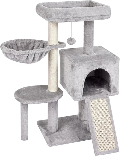 FISH&NAP Cute Cat Tree Kitten Cat Tower for Indoor Cat Condo Sisal Scratching Posts with Jump Platform Cat Furniture Activity Center Play House Grey