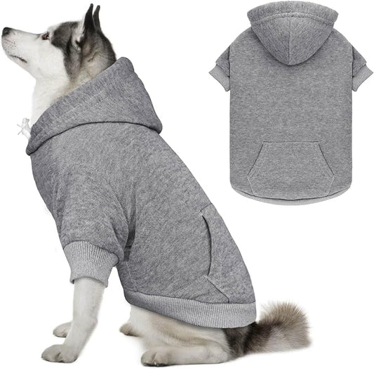 Dog Sweaters for Large Dogs,Dog Hoodie Sweater Solid Soft Brushed Fleece Pet Clothes Hoodie Sweatshirt with Pocket(Grey-XL)