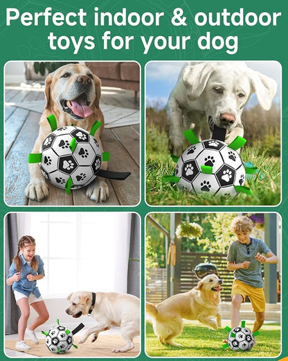 QDAN Soccer Ball with Straps - Durable Giant Dogs Balls, Outdoor, Herding, Floating, Birthday (10 Inch)