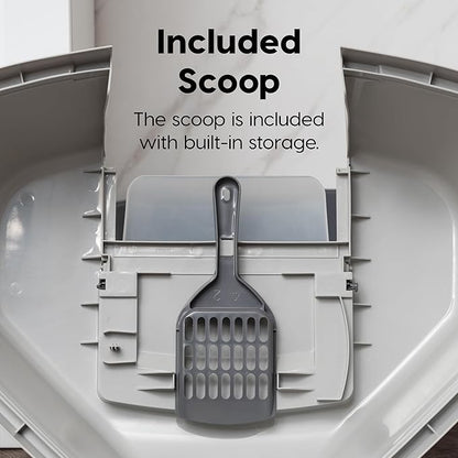 IRIS USA Corner Cat Litter Box Enclosure with Scoop, Small Cat Litter Box with Lid, Corner Litter Box Enclosure for Kittens to Medium Sized Cats, Odor Defensive Hooded Litter Tray, Dark Gray