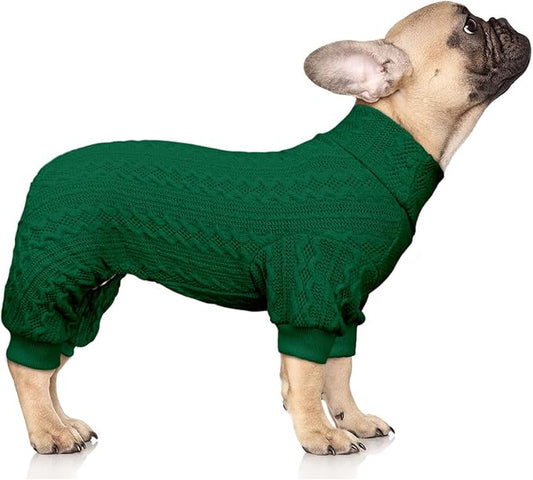 Dog Sweater Turtleneck Knitted Pet Clothes Solid Color Puppy Sweater Warm Dog Sweaters for Small Dogs(Green&S)