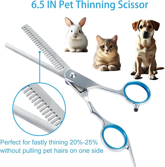 5 in 1 Premium Dog Grooming Scissors, Professional Dog Scissors for Grooming with Safety Round Tips, Lengnoyp Stainless Steel Thinning Shears, Pet Cat Shears for Grooming Kit