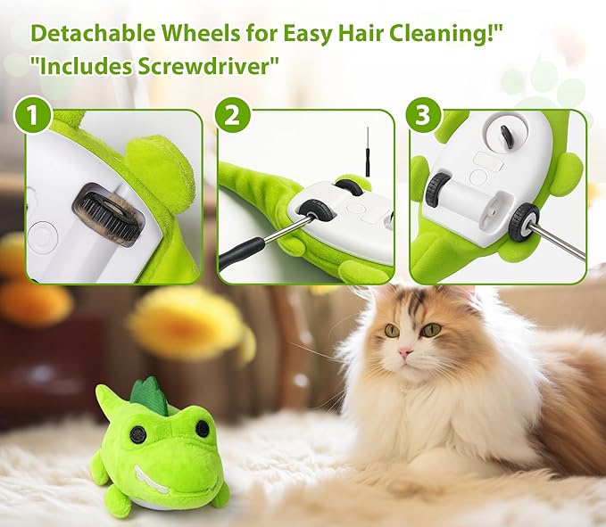 Interactive Cat Toys for Indoor Cats - Self-Charging Croc Chase Toy with 360° Motion, Wagging Tail & Catnip, Automatic Exercise Toy for Bored Kittens/Adults(Set)