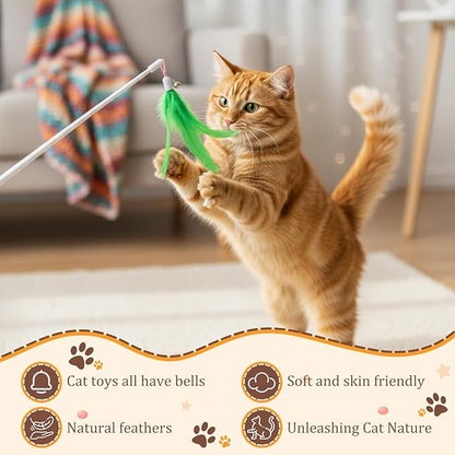 60 Pcs Cat Wand Feather Toys Refill Colorful Cat Wand Replacement Feathers Toy for Interactive Kitten Fishing Pole Feather Attachments with Bells for Indoor Stray Cats to Exercise and Play