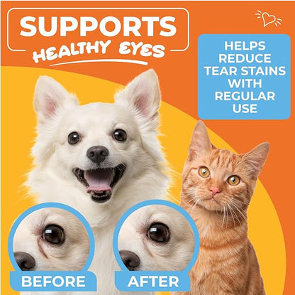 Dog & Cat Eye Wipes - Hypoallergenic Eye & Face Wipes for Cats, Dogs, Kitten and Puppy - Pet Tear Stain Remover & Cleaner - Gently Cleans & Removes Discharge, Crust, & Gunk (Unscented)