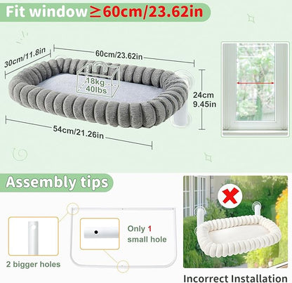 Sunhoo Cat Window Perch Bed Foldable Kitty Windowsill Hammock Shelf Seat Large Cats Suction Cup Indoor Kitten Window Sill Lounger with Soft Plush Cushion Machine Washable 21.26 * 11.8in (Grey，M)