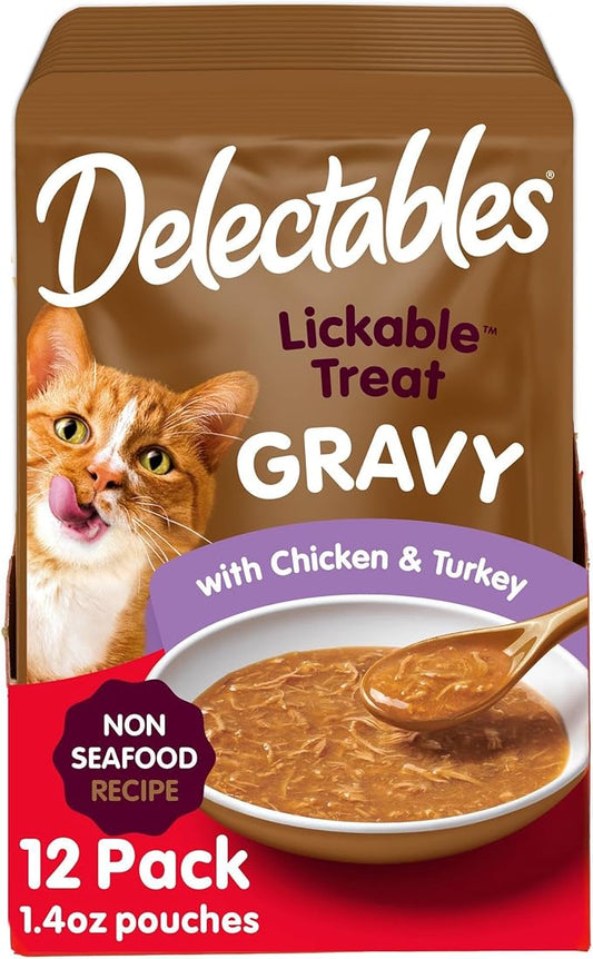 Hartz Delectables Gravy Non-Seafood Lickable Wet Cat Treat & Food Topper, Chicken & Turkey, 12 Pack, 1.40 Ounce (Pack of 12)