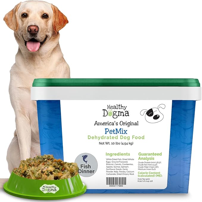 Healthy Dogma - PetMix Dehydrated Dog Food – Fish Dinner with Wild-Caught Alaskan Salmon & Whitefish – Clean Ingredient Dog Food – No Preservatives 10lbs (Bucket)
