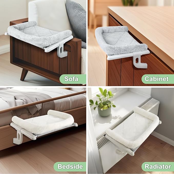 Sunhoo Cat Window Perch Hammock Sturdy Windowsill Bed Seat for Large Cats No Drilling No Suction Adjustable Kitty Shelf with Washable Cover Easy Assembly Holds up to 40 lbs 22.05 * 15 in (Grey, S)