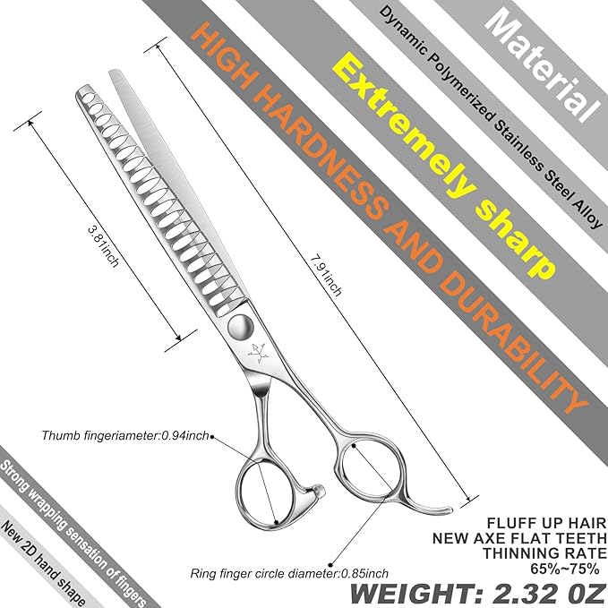 High-end Professional Dog Grooming Thinning Scissors Teeth Cutting Blending Shears Pet Texturizing Shears 7.5 Inch Extremely Very Sharp Stainless Steel Alloy For Cat Other Animals Groomer