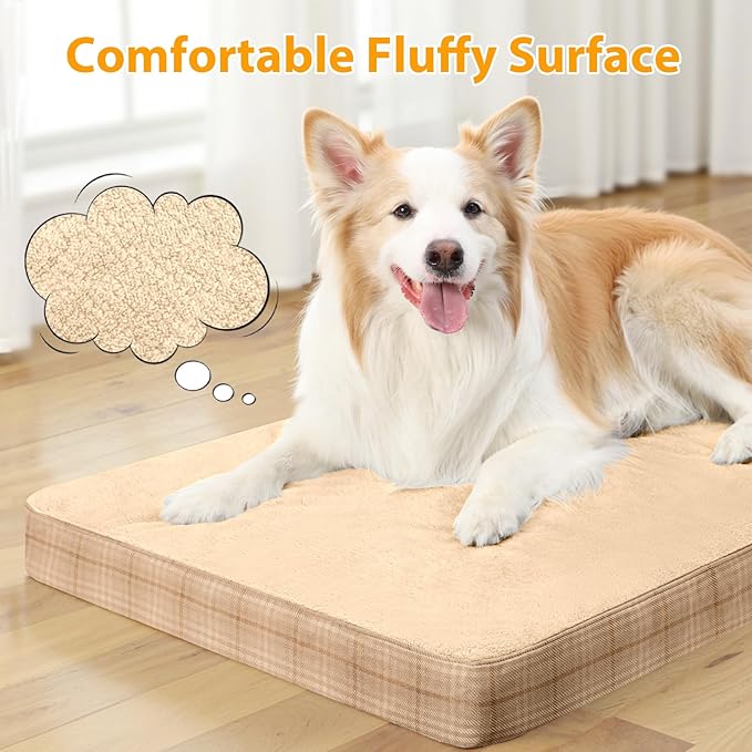 MIHIKK Washable Orthopedic Dog Bed for Large Dogs, XL Waterproof Pet Bed with Egg Crate Foam Strong Support, Machine Washable Cover & Anti-Slip Bottom & Durable Zipper 41x27(Light Brown)