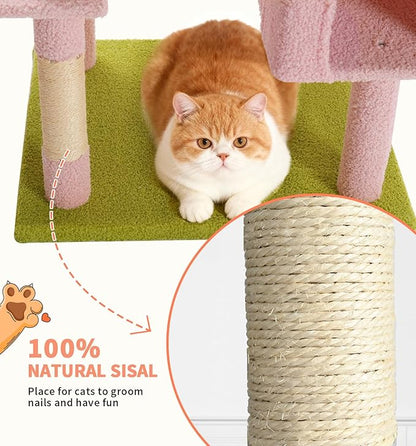 Made4Pets Tall Cat Tree, 71 Inches Cat Tree Tower for Indoor Cats Large Adult, Plush Multi-Level Cat Tower with 5 Scratching Posts, 2 Hammock, Condo and Perch, Big Cat House Indoor, Pink