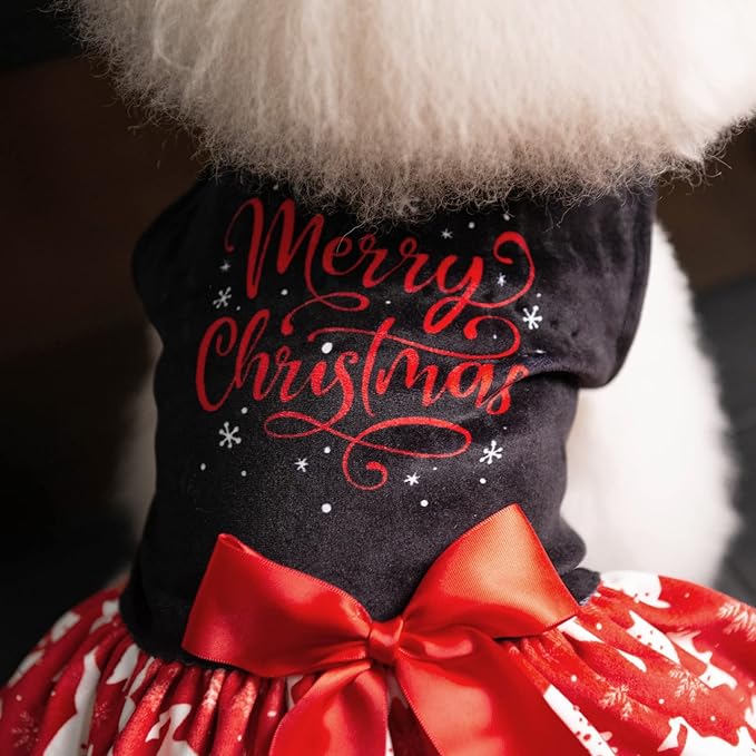 CuteBone Merry Christmas Dog Dress Velvet for Small Dogs Girl Reindeer Puppy Dresses Red Dog Clothes CVA04XXS-D
