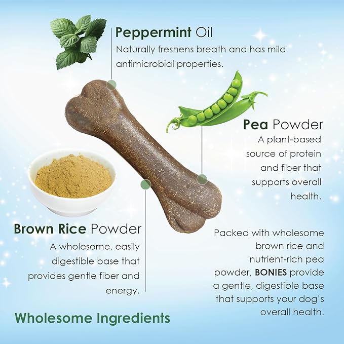 Bonies Breath and Dental Formula Treats for Dogs, All-Natural Ingredients, Fresh Breath, Cleans Teeth, Low Calories, Chicken Flavor - Medium, 8 Bones, 11.45-oz