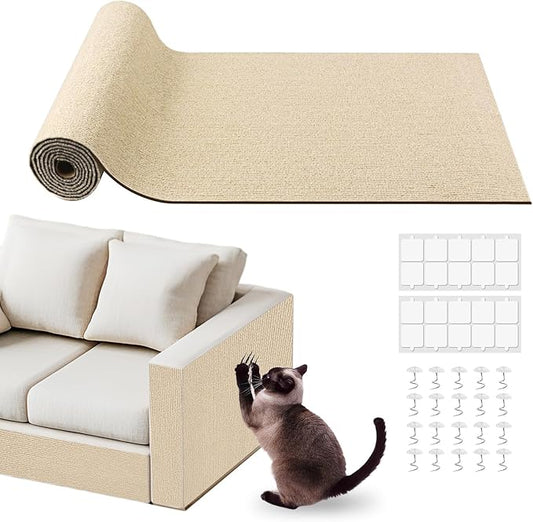 Cat Scratch Furniture Protector for Couch, Wall & Door Guard, Trimmable Self-Adhesive Scratch Pad, DIY Climbing Mat, Deterrent, Scratching Post Replacement (118''x15.8'', Khaki)
