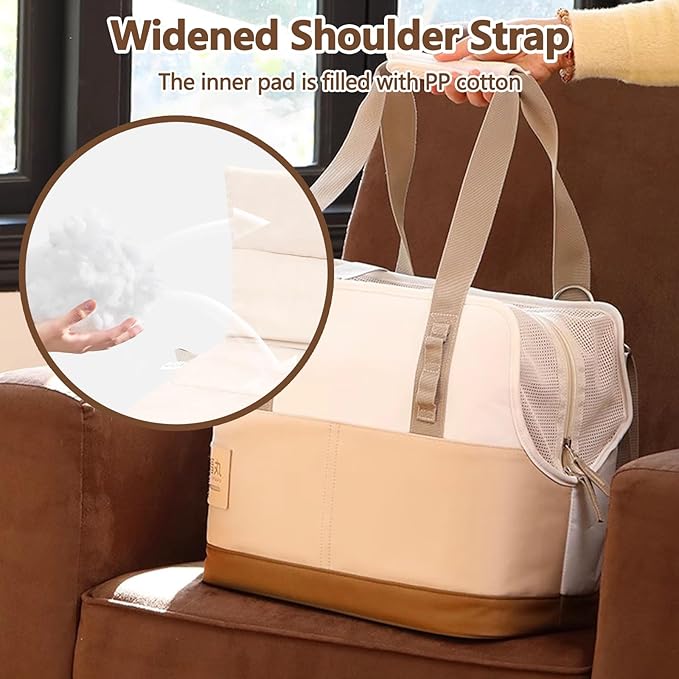 Dog Carrier Bag, Foldable Cat Bag with Breathable Mesh, Airline Approved Pet Carrier, Comfort Portable Pet Privacy Protection Travel Carrier(White)