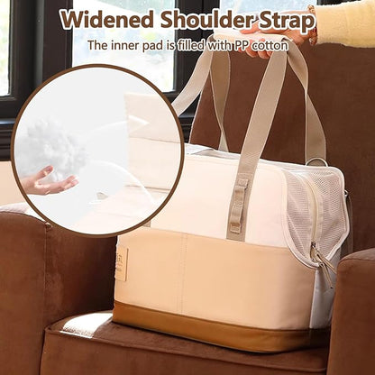 Dog Carrier Bag, Foldable Cat Bag with Breathable Mesh, Airline Approved Pet Carrier, Comfort Portable Pet Privacy Protection Travel Carrier(White)
