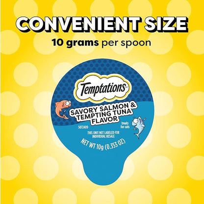 Temptations Lickable Spoons Adult Wet Cat Treat, Savory Salmon and Tempting Tuna Flavor, 8 Spoons, Pack of 12 (96 Total)