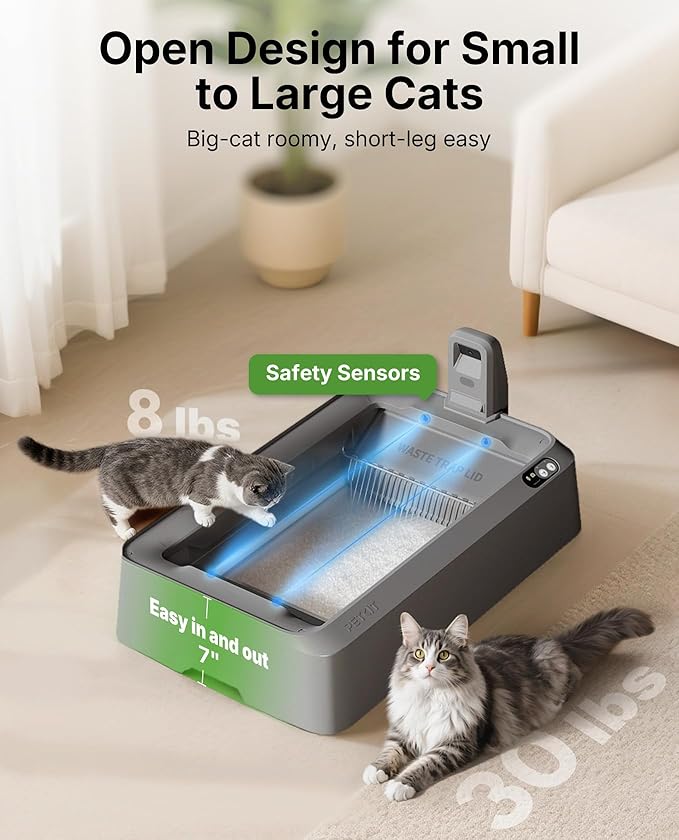 PETKIT Open-Top & AI Camera Self Cleaning Cat Litter Box, Urinary Health Monitor Automatic Cat Litter Box, Smart Robot with 2-Way Raking/5G WiFi/Safety Sensors/Odor Control for Multiple Cats (Grey)