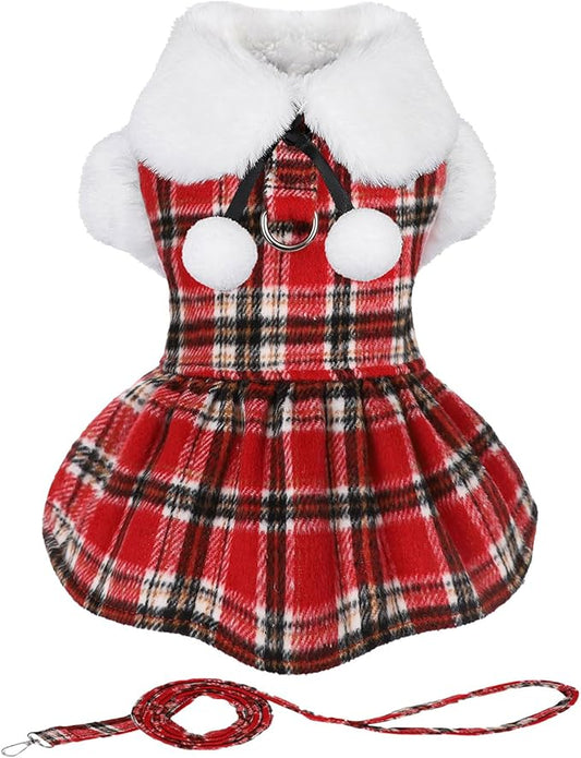Sebaoyu Dog Christmas Sweater Dress, Winter Cute Warm Fleece Dog Sweater Dresses for Small Dogs Girl, Chihuahua Yorkie Soft Pet Doggie Coat Clothing Flanne Lining Cat Apparel (Red, S)