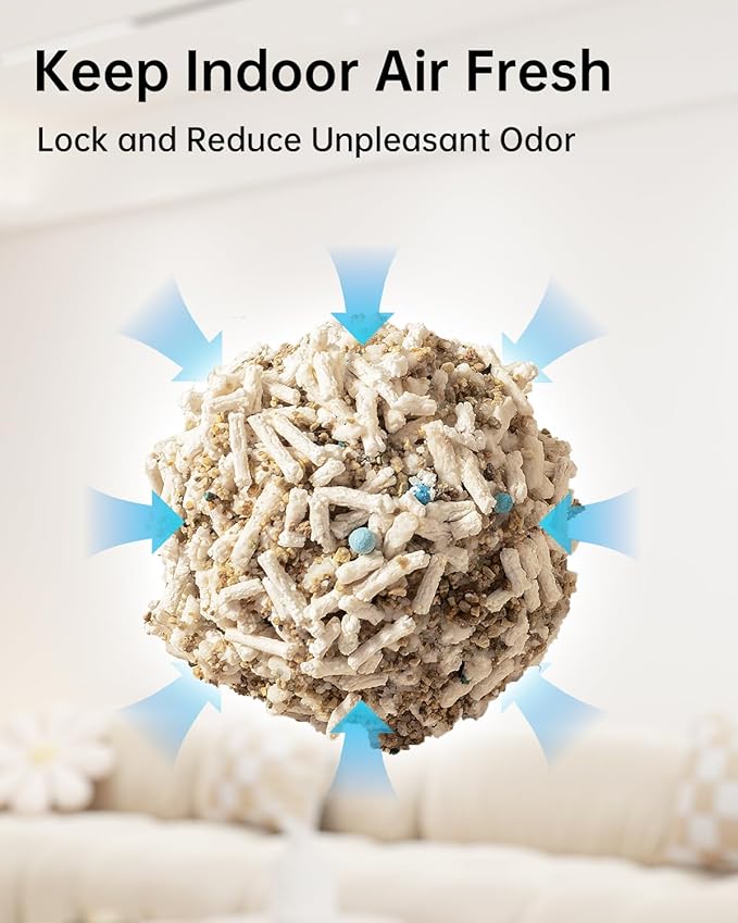 Mixed 5-in-1 Clumping Cat Litter 15.8 lb, Odor Control and Rapid Clumping, Water Absorbent and Flushable, Dust-Free, Multi-Cat, Bentonite Tofu Cat Litter, Original, 7.9lb/Bag